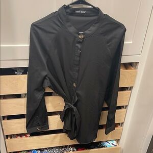 Black Button-Up Shirt with Tie Waist